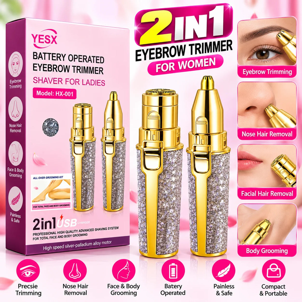 2-in-1 Eyebrow & Facial Hair Trimmer for Women